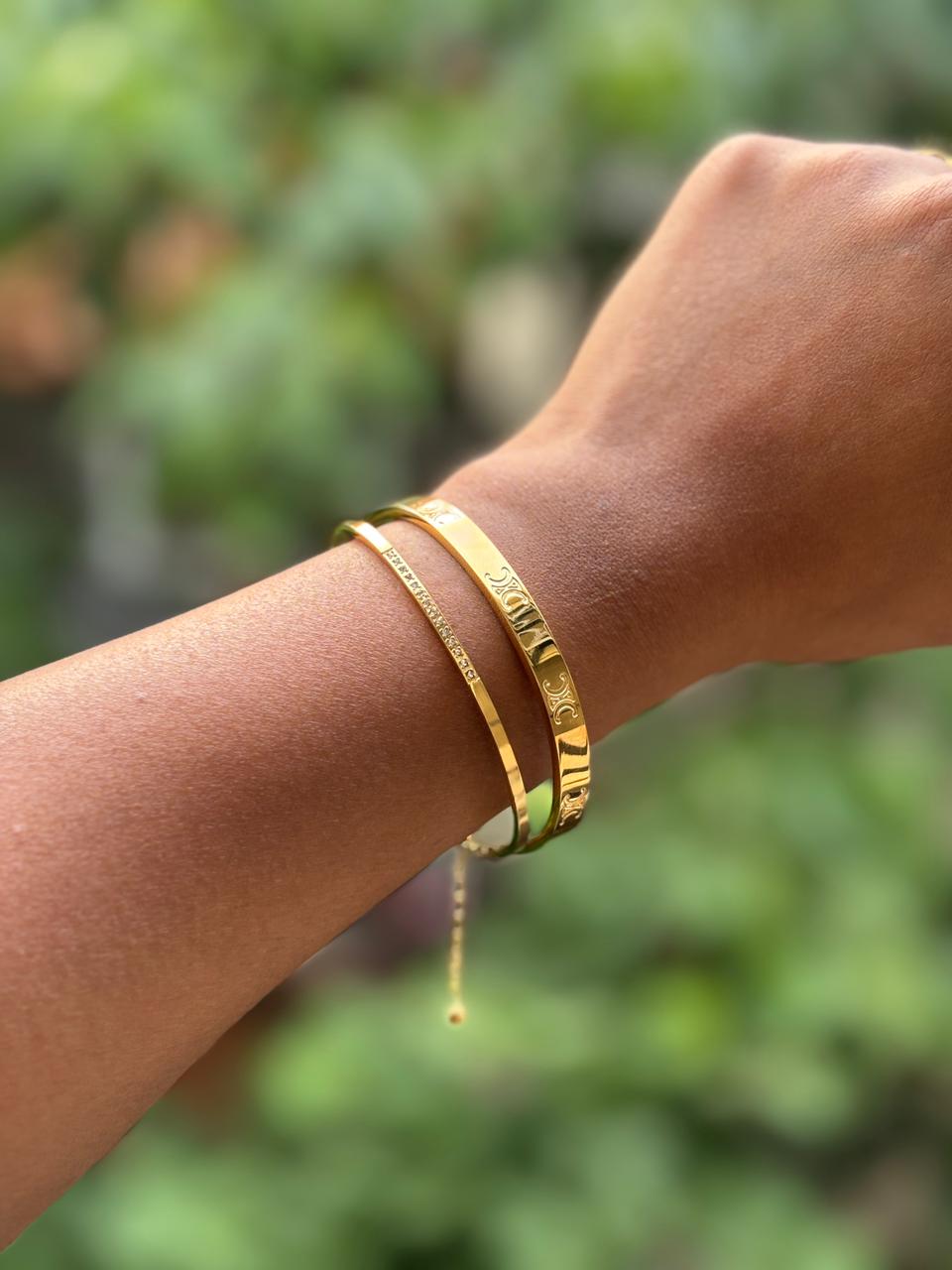 Gold Engraved Open Cuff Bracelet