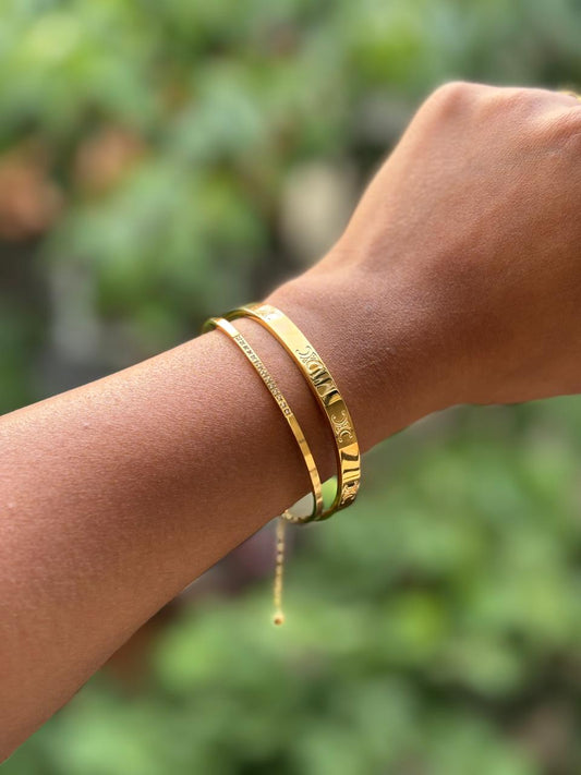 Gold Engraved Open Cuff Bracelet