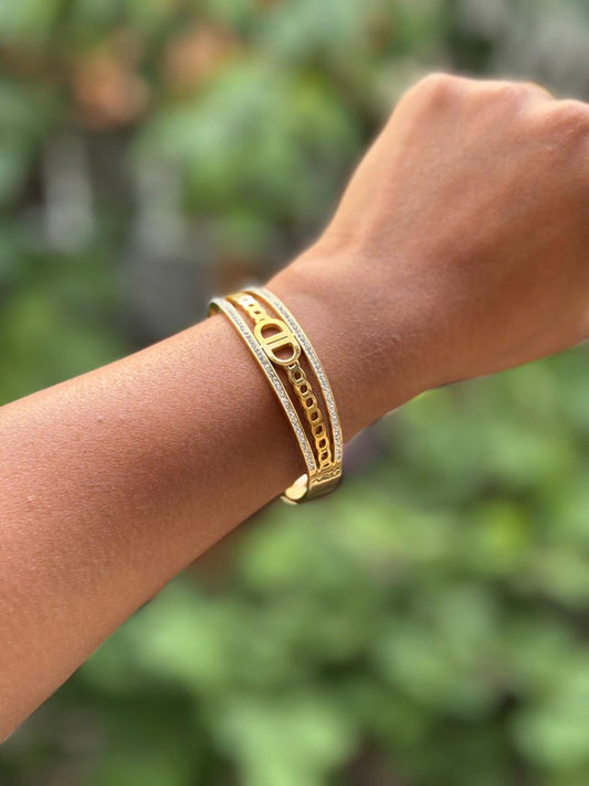 Gold Designer Crystal Bangle Bracelet