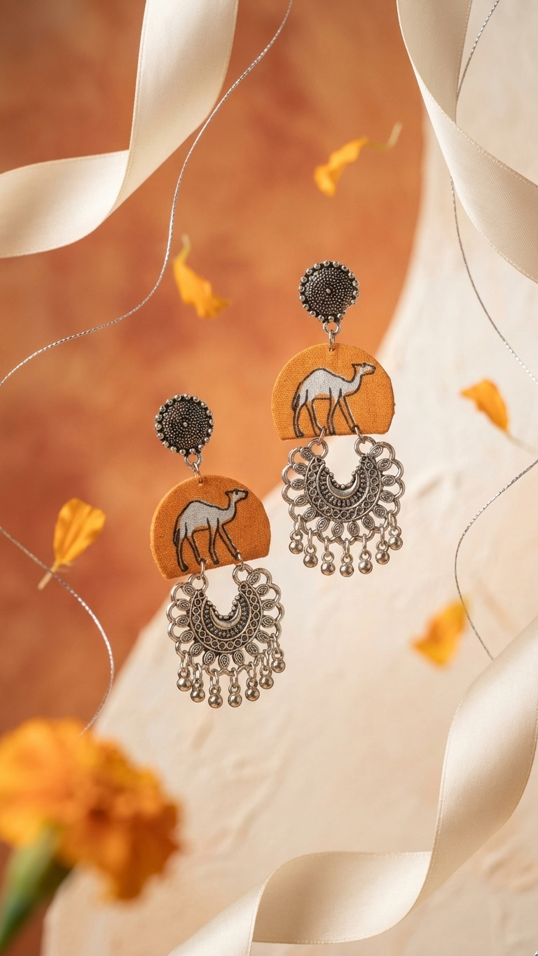 Camel Print Cotton Earrings