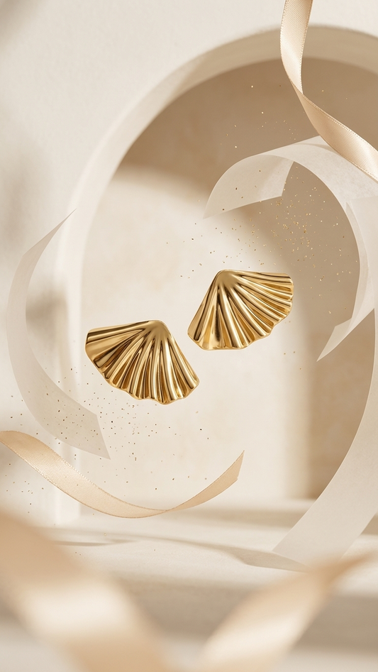 Gold Fan Stud Earrings