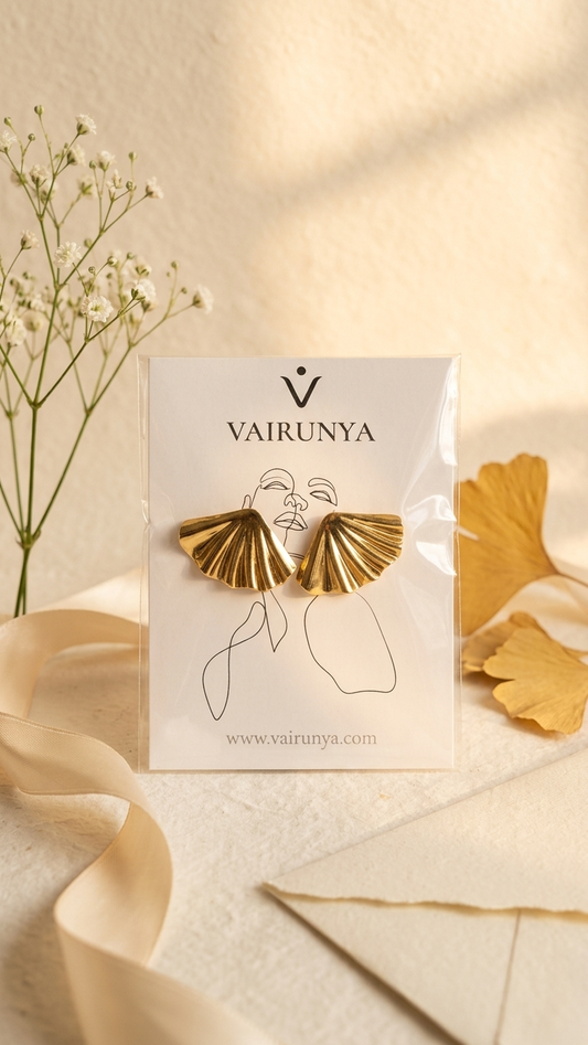 Gold Fan Stud Earrings