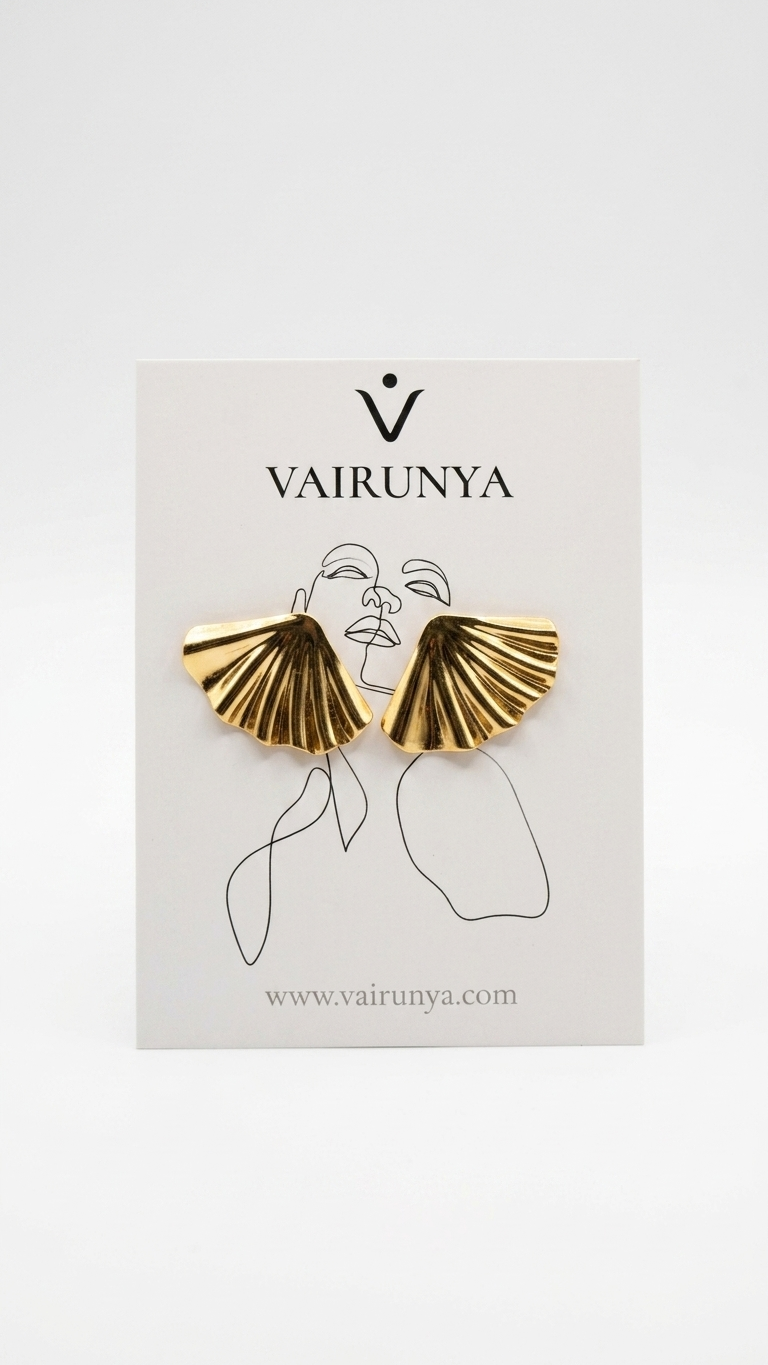 Gold Fan Stud Earrings